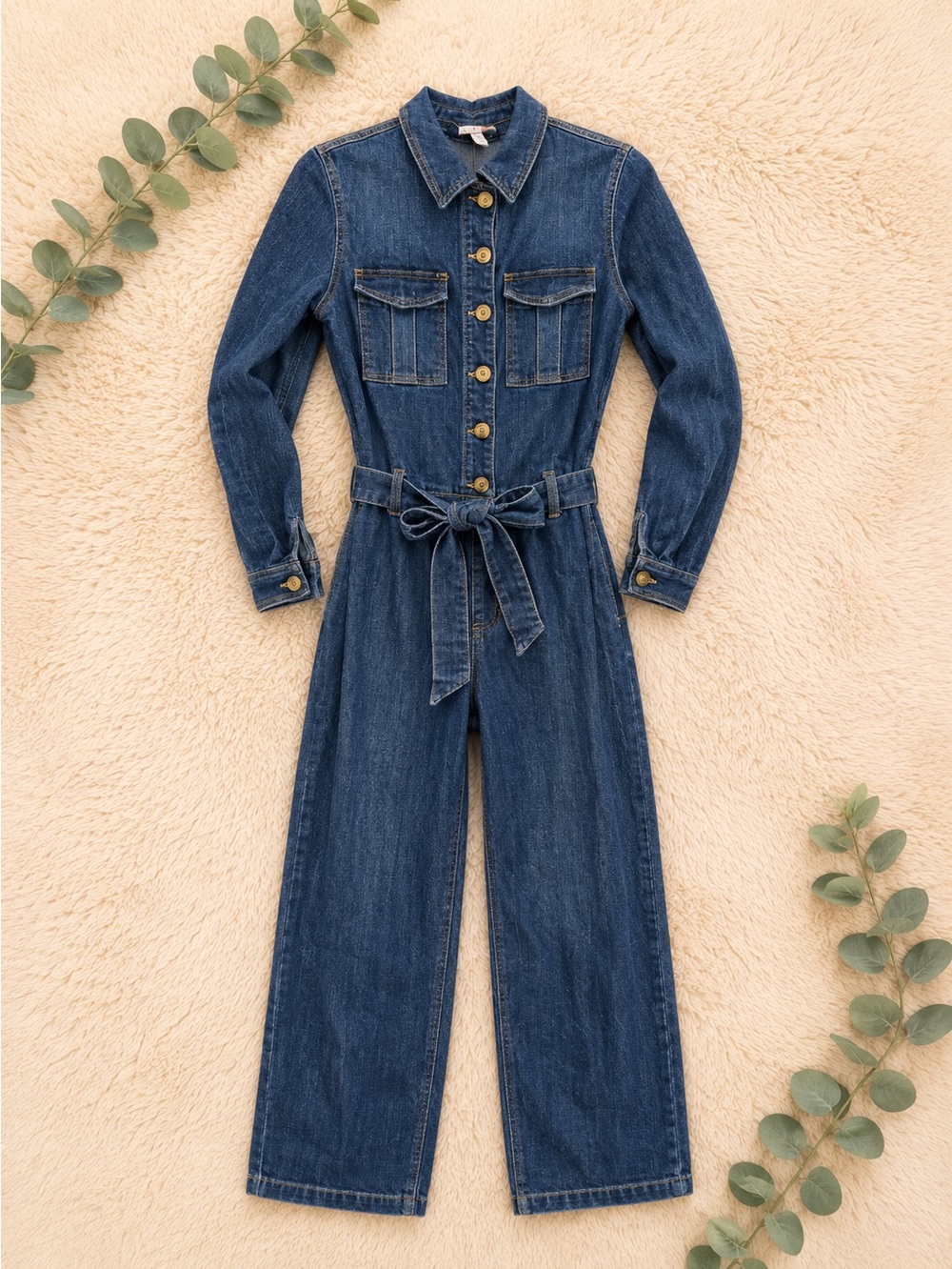 Gianni Bini Denim Utility Jumpsuit Wide Leg Belted Size Small